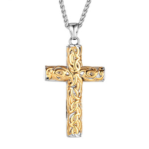 Celtic Pattern <b>Cross</b> Pendant Stainless Steel Two Tone <b>Men's</b> Necklace 60cm Everyday Wear - Product Image 5