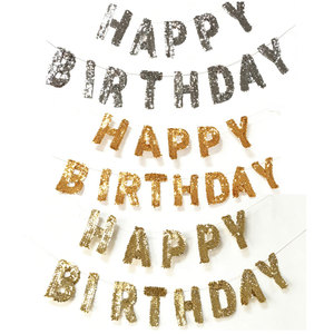 Glitzer-Silber Happy Birthday <span class=keywords><strong>Banner</strong></span> Geburtstagsparty-Dekorationen Schild Girlande Wimpelkette für Wanddekoration Party-Hintergrund - Product Image 1