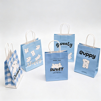 Sac en papier écologique 157 g/m² avec imprimé chien de dessin animé, imperméable, avec poignée, pour boulangerie, café, emballage à emporter, sac fourre-tout, vente en gros