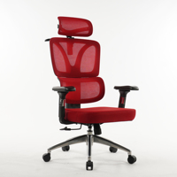 Chaise de bureau moderne rouge en maille avec dossier réglable, mécanisme de verrouillage à trois niveaux, base en alliage d'aluminium à cinq branches et accoudoirs 4D
