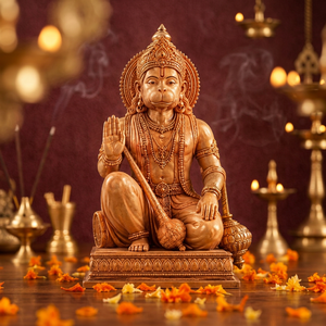 Statue artisanale en bois de Hanuman Ji, idole du dieu hindou Bajrang Bali Murti, décoration de temple domestique, cadeau spirituel pour la dévotion, objet d'art à offrir - Product Image 4