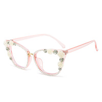 À la mode Anti lumière bleue lunettes cadre à la main diamant plat lumière miroir personnalisé à la mode lunettes fête Decration