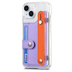 Funda Transparente de PU para iPhone 16 con Cierre de Botón para Tarjetas de Crédito - Soporte de Muñeca DIY con Combinación de Colores Macaron - Product Image 1