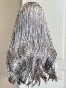 Peluca de Encaje HD 13x6 sin Pegamento |   <span class=keywords><strong>Cabello</strong></span> humano plateado/gris |   Uso Instantáneo y Aspecto Invisible para un Look Natural, Mezcla Gris Natural - Product Image 4