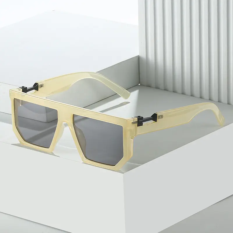 Jiuling Eyewear Lentes de sol Protection Big Flat Top Square Shades Metal Temple Cool One Piece Sunglasses