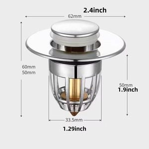 Universal Rebound Drain <b>Plug</b> Filter Basin Chrome Filter with Hair Catcher <b>Bathroom</b> Drain Stopper Easy Push Type - Product Image 2