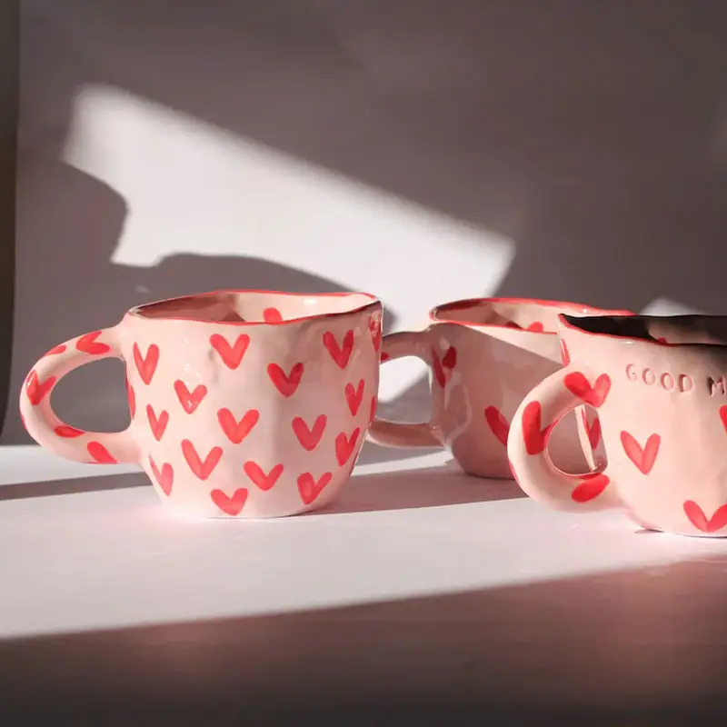 Custom Logo Gedrukt Custom Cadeau Cup Porselein Paar Lover Hart Koffie Cup Keramische Valentines Mok