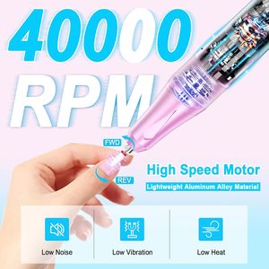 Taladro de Uñas Profesional Recargable de Alta Capacidad, 40000 RPM, Kit de Manicura Eléctrico Portátil para Uso en Salón y Hogar, Hecho de Plástico - Product Image 2