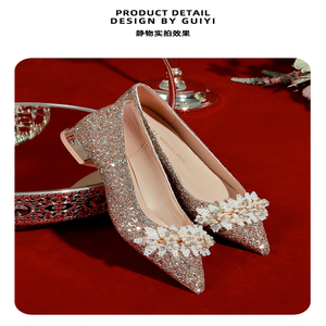 Factory Customization Women's Silver Wedding Shoes Exquisite Flower High Heels - Product Image 5
