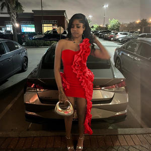 Envío rápido CY901848 mujer Ruffle Mini vestido elegante bata corta señora vestido de cena de graduación para fiesta de cumpleaños 2025 - Product Image 5