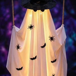 Lámpara Colgante de Fantasma de Halloween con Sombrero de Bruja, Control Remoto, Luz LED de Tela, para Decoración de Porche, Patio y Jardín - Product Image 4