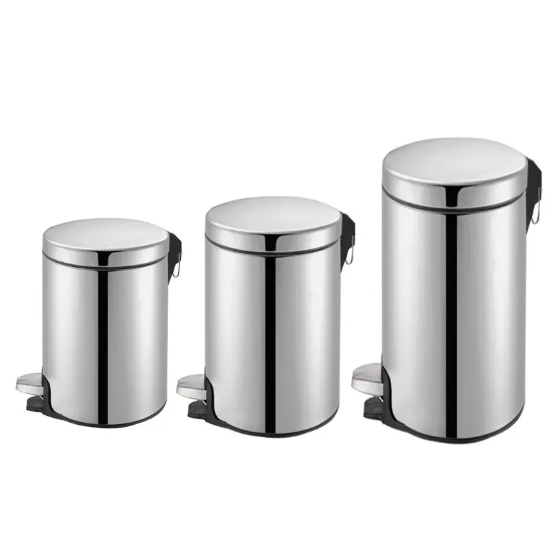 Wholesale fingerprint proof waste bins Round stainless steel garbage container bins Pedal Dustbin trash can for household