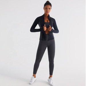 Ensemble de sport trois pièces pour femme Lu, taille haute, respirant, couleur nude, motif uni, pour la salle de sport, la course à pied en plein air, le yoga - Product Image 5