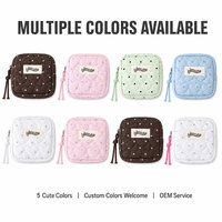 Pochette de maquillage matelassée rose à pois, petite trousse de toilette portable avec fermeture éclair à cordon, mignon petit cadeau