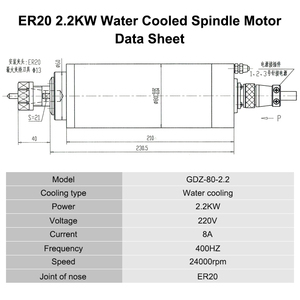 Er20 24000 סל "ד קירור מים GDZ80-2.2 מנוע ציר 2.2kw מים כרסום עם מרכיב נושא ליבה - Product Image 2