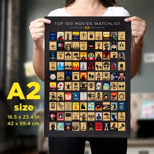 Póster para rascar películas 100, póster de lista de películas con herramienta para rascar, póster para rascar películas con lámina fácil de quitar - Product Image 1