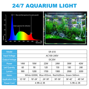 Barre lumineuse LED pour aquarium, 12-55 pouces, intelligente, mode 24/7, aluminium, multicolore, spectre complet, avec minuterie pour aquarium, plantes aquatiques - Product Image 3