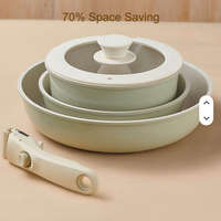 Ensemble de 5 ustensiles de cuisine détachables en aluminium de qualité alimentaire avec poignées en silicone, casseroles et poêles durables avec fond à induction