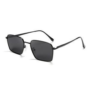 Lunettes de soleil carrées élégantes pour hommes, monture en acier inoxydable, lentille noire TAC, protection UV400, type 3, pare-soleil G023 - Product Image 1