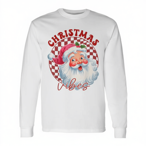 Camiseta de Manga Larga con Diseño a Cuadros Rojos y Blancos con la Cara de Santa Claus, Ambiente Navideño - Product Image 2