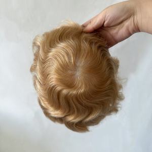 Tupé de Cabello Dorado para <span class=keywords><strong>Hombre</strong></span>, con Encaje Francés Blanqueado en la Parte Delantera y Prótesis de PU, Venta al por Mayor en China, Modelo Q6 # Parche para la Caída del Cabello 22 - Product Image 3