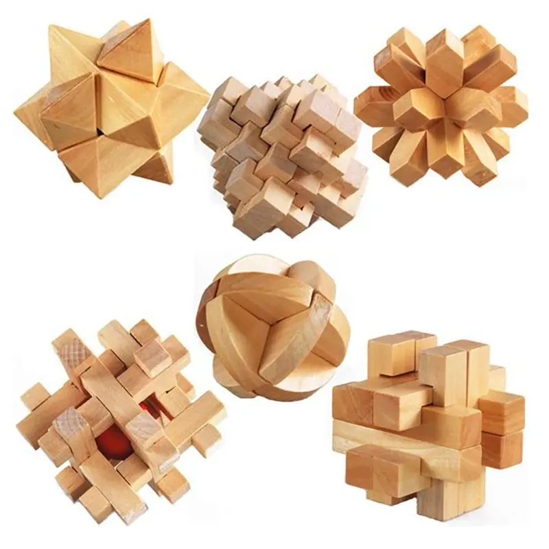 3D Wooden Puzzle Luban Kongming Lock Puzzle Set Toy Brain Puzzle Cube Wooden Brain Teasers Cube Block for Children Adult