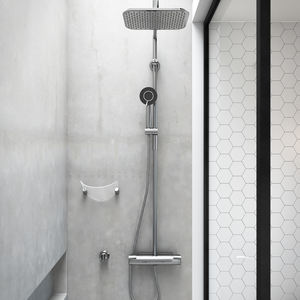 Sistema de <span class=keywords><strong>ducha</strong></span> de baño cuadrado de latón cromado, grifo mezclador de bañera fría y caliente, botón desviador, juego de grifo de baño de cerámica Rock-Plate - Product Image 5