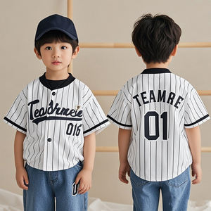 Camiseta de Béisbol con Botones y Cuello en V, Personalizada, Transpirable, que Absorbe la Humedad, para Adultos, con Diseño de Rayas - Product Image 1