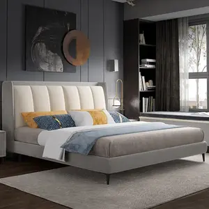 Wit Slaapkamermeubilair Met Volledig Houten Platformbed Met Zwart Fluwelen Ronde Bed Getuft Bed Met Extra Groot Hoofdeinde