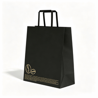Sacs cadeaux en papier kraft noir écologique avec logo en feuille d'or personnalisée, plusieurs tailles, sacs en papier recyclables pour l'emballage à emporter des cafés
