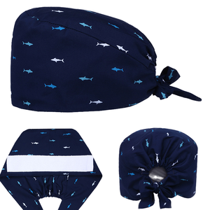 Bonnets de travail unisexes ajustables en coton élastique avec bandeau anti-transpiration à boutons et design à nouer pour usage hospitalier - Product Image 1