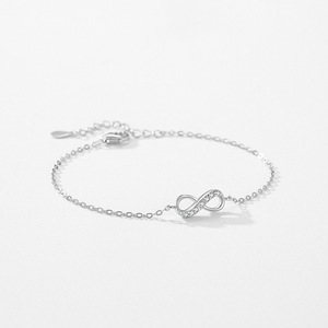 Pulsera de cadena con símbolo de amor infinito de plata de ley S925 y circonita para mujer, regalo de San Valentín, versión de cobre personalizable - Product Image 3