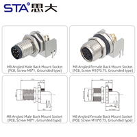 Conector Impermeable M8 de Ángulo Recto, Metálico, para Montaje en Panel PCB, Tipo Conectado a Tierra, Código 3 4 D 5B 6 8 Pines, IP67, Enchufe de Aviación