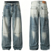 Jean baggy bootcut délavé et vieilli pour homme, style streetwear, design personnalisé, pantalon en denim décontracté