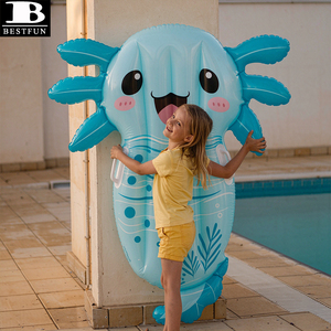 Kawaii aufblasbare Axolotl-Pool-Luftmatratze, niedliche ozeanblaue aufblasbare Schwimmliege mit Griffen für Sommerpartys - Product Image 4