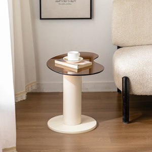 Bàn cà phê hiện đại màu trắng kem đặt <span class=keywords><strong>2</strong></span> trong <span class=keywords><strong>1</strong></span> kính không đều hàng đầu bảng phòng khách sạn dễ dàng lắp ráp - Product Image 4