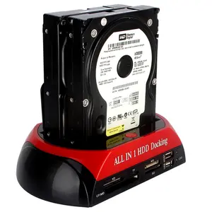 2bay USB2.0 SATA + eSATA HDD 扩展坞站 + ESATA + 带 OTB 克隆的读卡器