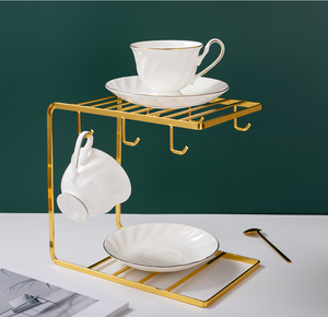 ชุดกาแฟเซรามิกเคลือบทองสไตล์ยุโรป พร้อมจานรอง  ผลิตจากเซรามิกเนื้อกระดูก  ปลอดภัยต่อสิ่งแวดล้อม ใช้กับเครื่องล้างจานได้ เหมาะสำหรับโรงแรมหรูและร้านกาแฟ - Product Image 5