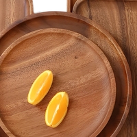 Plateaux de rangement pour assiettes en bois d'acacia, finition huilée sculptée, portables, multifonctionnels, assiettes de présentation classiques pour salon