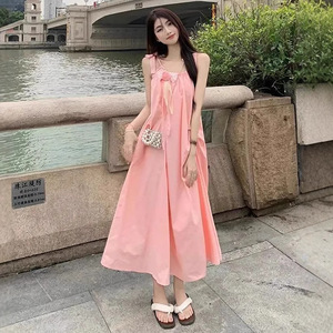French Style Beach Maxi Dress Halter Loose Waist Solid Color Breathable Swim Cover Up Summer Vacation Outfit - Product Image 1