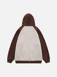<span class=keywords><strong>Sweat</strong></span> à capuche zippé raglan colorblock gris marine personnalisé pour homme, en <span class=keywords><strong>molleton</strong></span> de coton épais, coupe oversize, style streetwear - Product Image 3