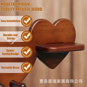 Mingxu Wooden Heart Shaped Wall <b>Shelf</b> Storage <b>Rack</b> For Living Room Display - Product Image 4