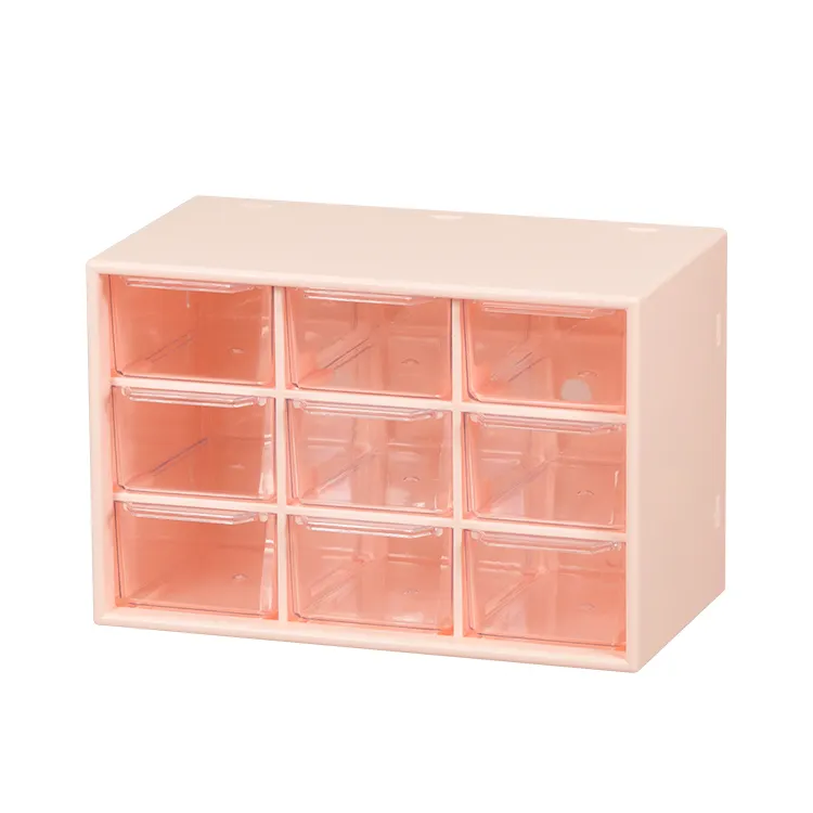 Family 9 Grids Small Parts Organizer Desktop office storage organization box with Clear Drawers