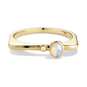 Anelli impilabili Gemnel in argento sterling 925 placcato oro 18 carati con opale, pietra portafortuna, per donna - Product Image 1