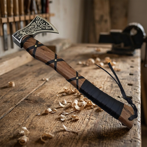 Hacha Vikinga Tomahawk |   Cuchilla de Acero al Carbono Forjada a Mano de 16 Pulgadas con Funda de Cuero y Madera de Palisandro |   Hacha para Trabajos en Madera, Camping y Actividades al Aire Libre, Ideal para Regalo - Product Image 3