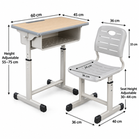 Ensemble de bureau et chaise d'école ergonomique à dossier réglable en hauteur pour école internationale