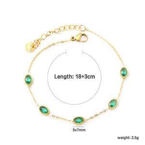 Pulsera de Acero Inoxidable Chapada en Oro de 18K para Mujer, con Incrustaciones de Corazón Cuadrado, Piedra Blanca y Verde, Cadena de Eslabones con Circonitas - Product Image 2