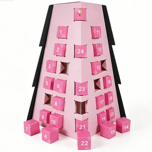 Calendrier de l'Avent de Noël 24 jours en forme d'arbre avec boîtes cadeaux individuelles, support de présentation rose réutilisable pour la décoration de la maison pendant les fêtes - Product Image 1