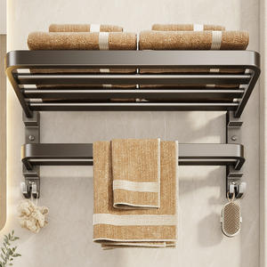 Porte-serviettes mural pliable moderne à 4 barres en aluminium spatial avec étagère et barre pour serviettes - Product Image 2