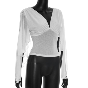 Viviblook J26TP220, Top Casual de Verano para Mujer, Sexy, con Abertura Profunda en V y Manga Corta - Product Image 2